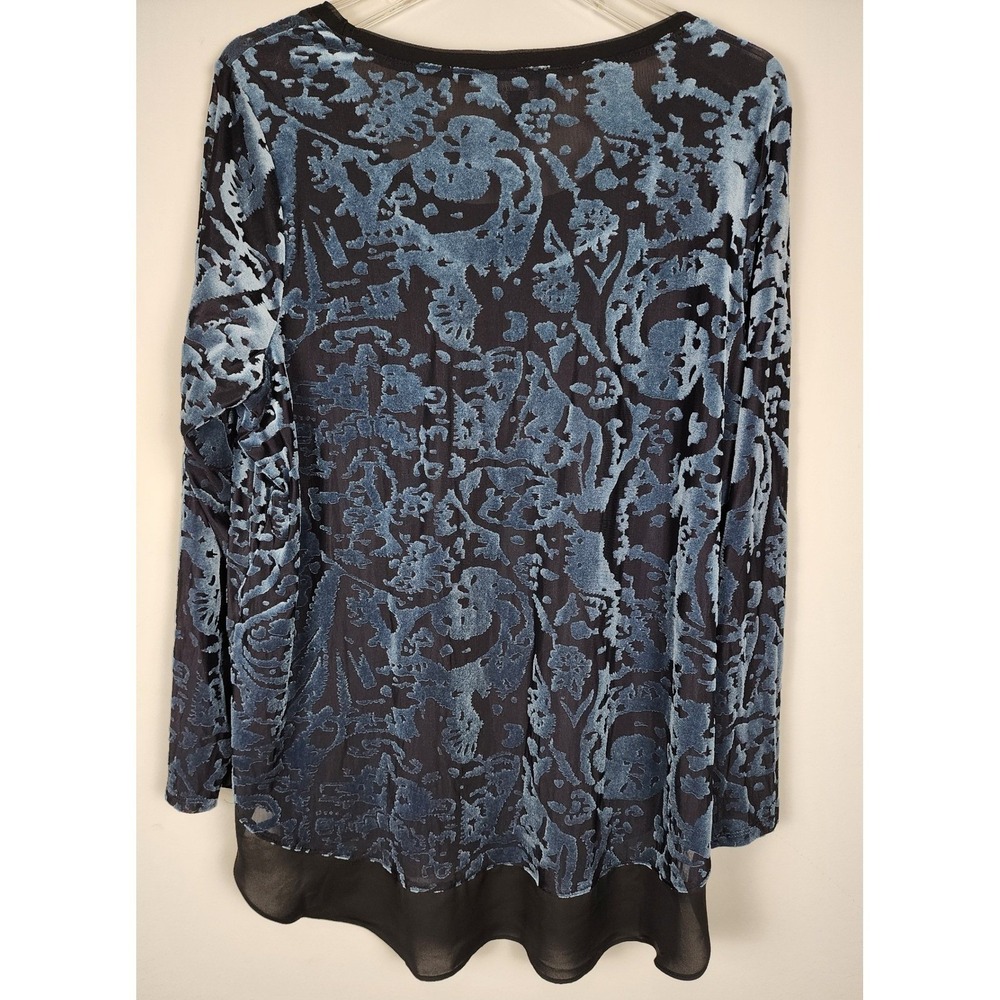 Simply Vera Vera Wang Velvet Burnout Sheer Trim Dark‎ Floral Top Sz 0X - Picture 2 of 8